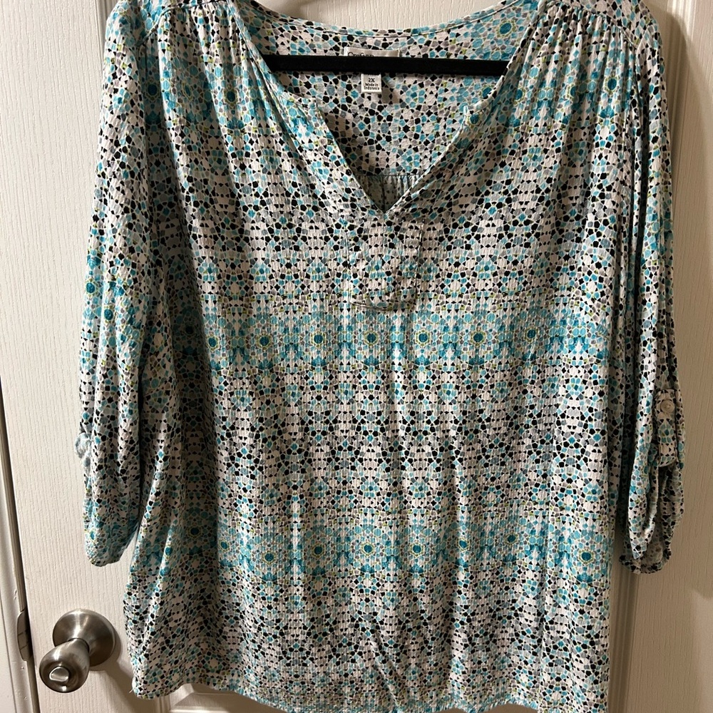 Croft & Barrow Teal and White Patterned Blouse